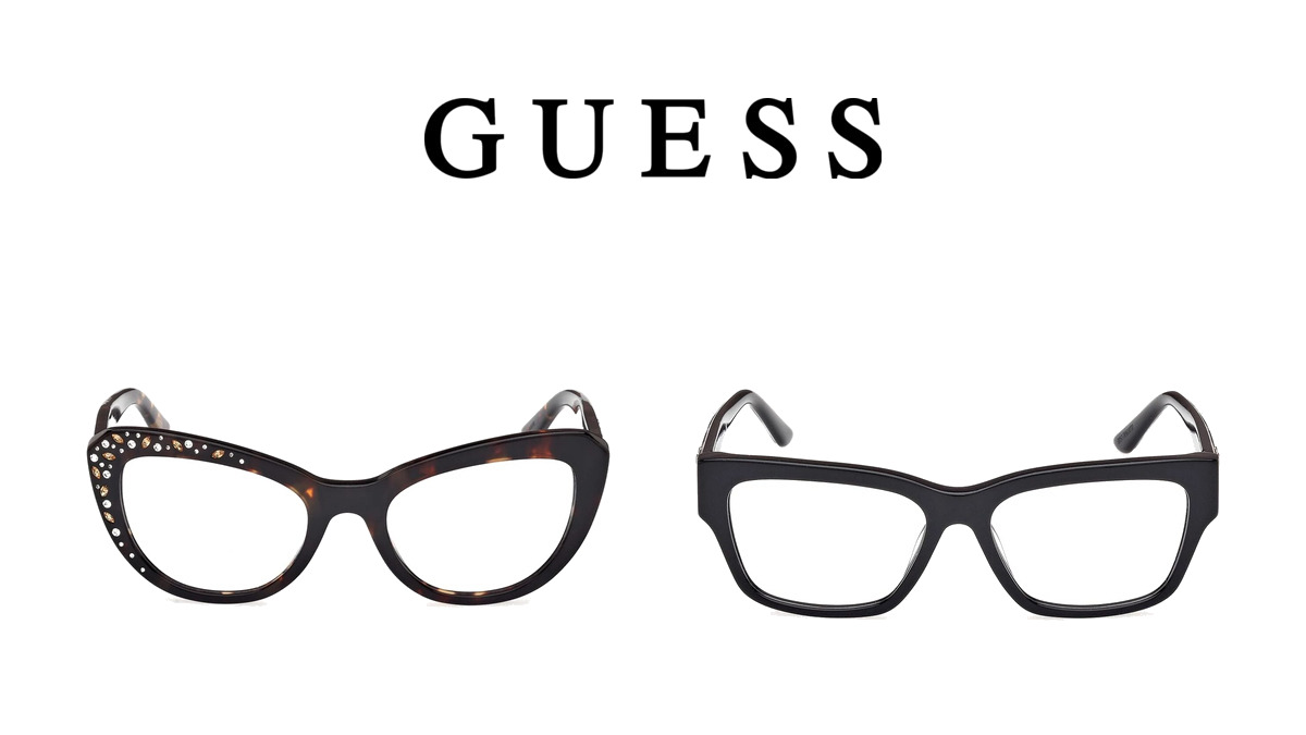 Guess naočare Niš: logo Guess i dva okvira iz Optike Radius